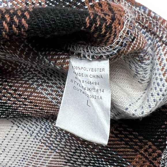 Windsor Brown & Gray Plaid Oversized Button Long Sleeve Flannel Women’s Size L - Picture 6 of 6